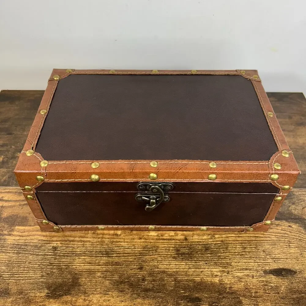 Unbranded Vintage Style Small Trunk Decorative Storage Box Faux Leather Brown